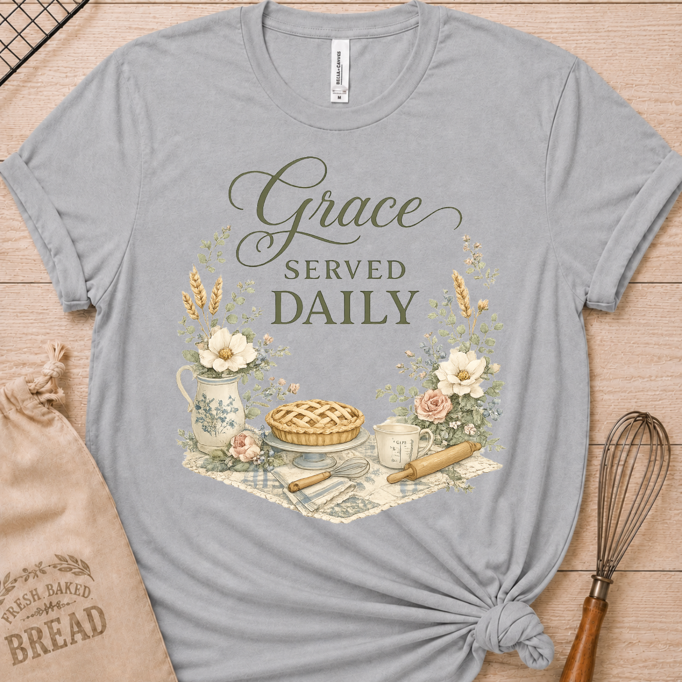 Grace Served Daily - Green Lettering T-Shirt