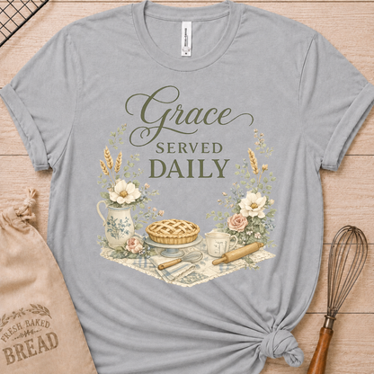 Grace Served Daily - Green Lettering T-Shirt