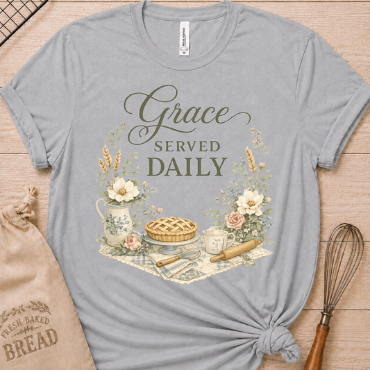 Grace Served Daily - Green Lettering T-Shirt