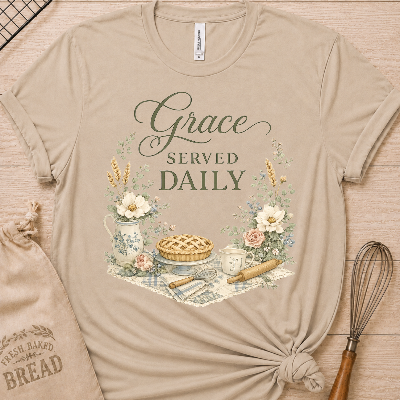 Grace Served Daily - Green Lettering T-Shirt
