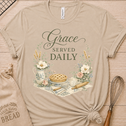 Grace Served Daily - Green Lettering T-Shirt