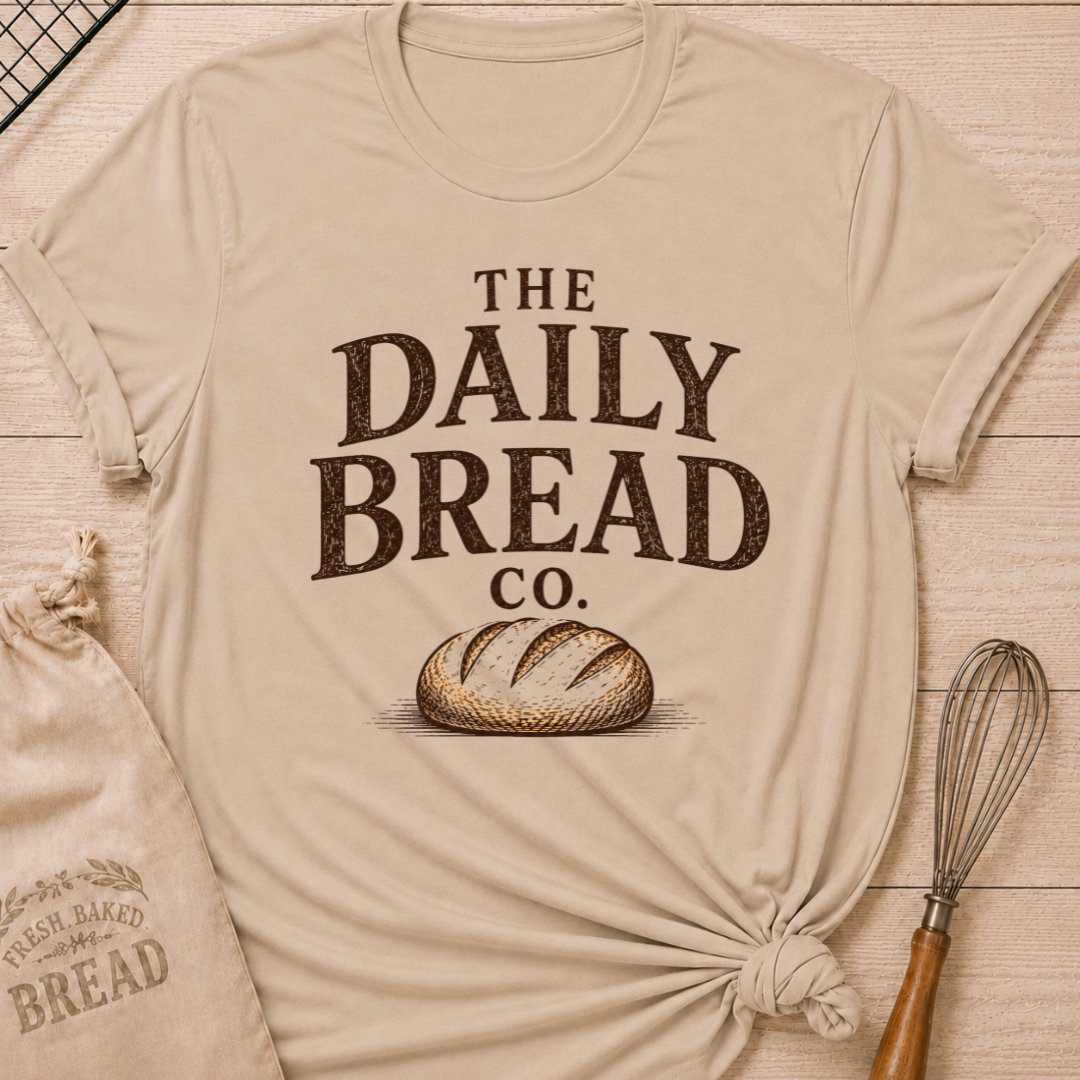 Heather Stone The Daily Bread Co. women's relaxed fit tee with bold vintage lettering and a scored artisan loaf