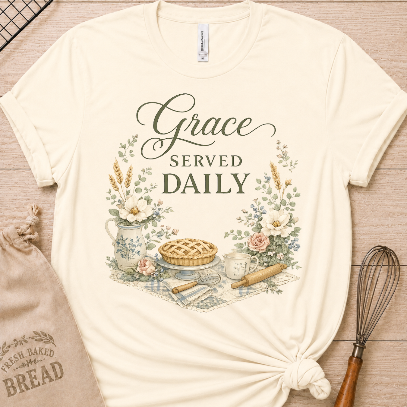 Grace Served Daily - Green Lettering T-Shirt