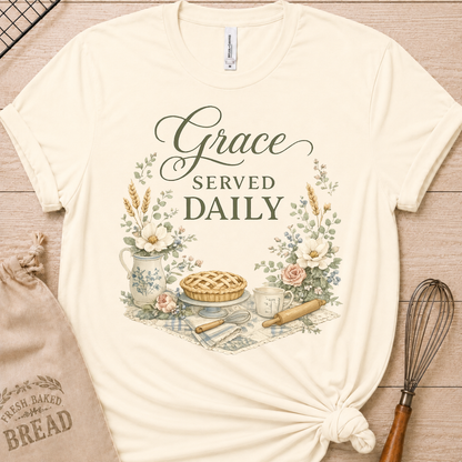 Grace Served Daily - Green Lettering T-Shirt