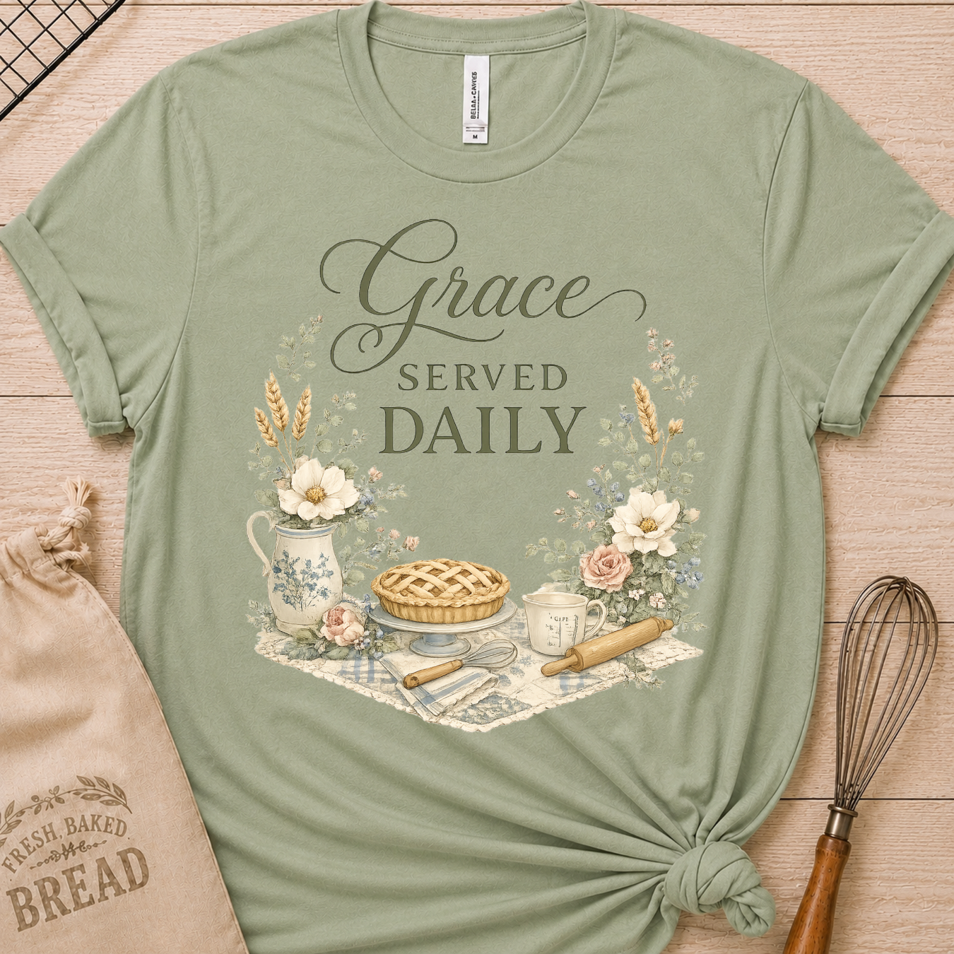 Grace Served Daily - Green Lettering T-Shirt