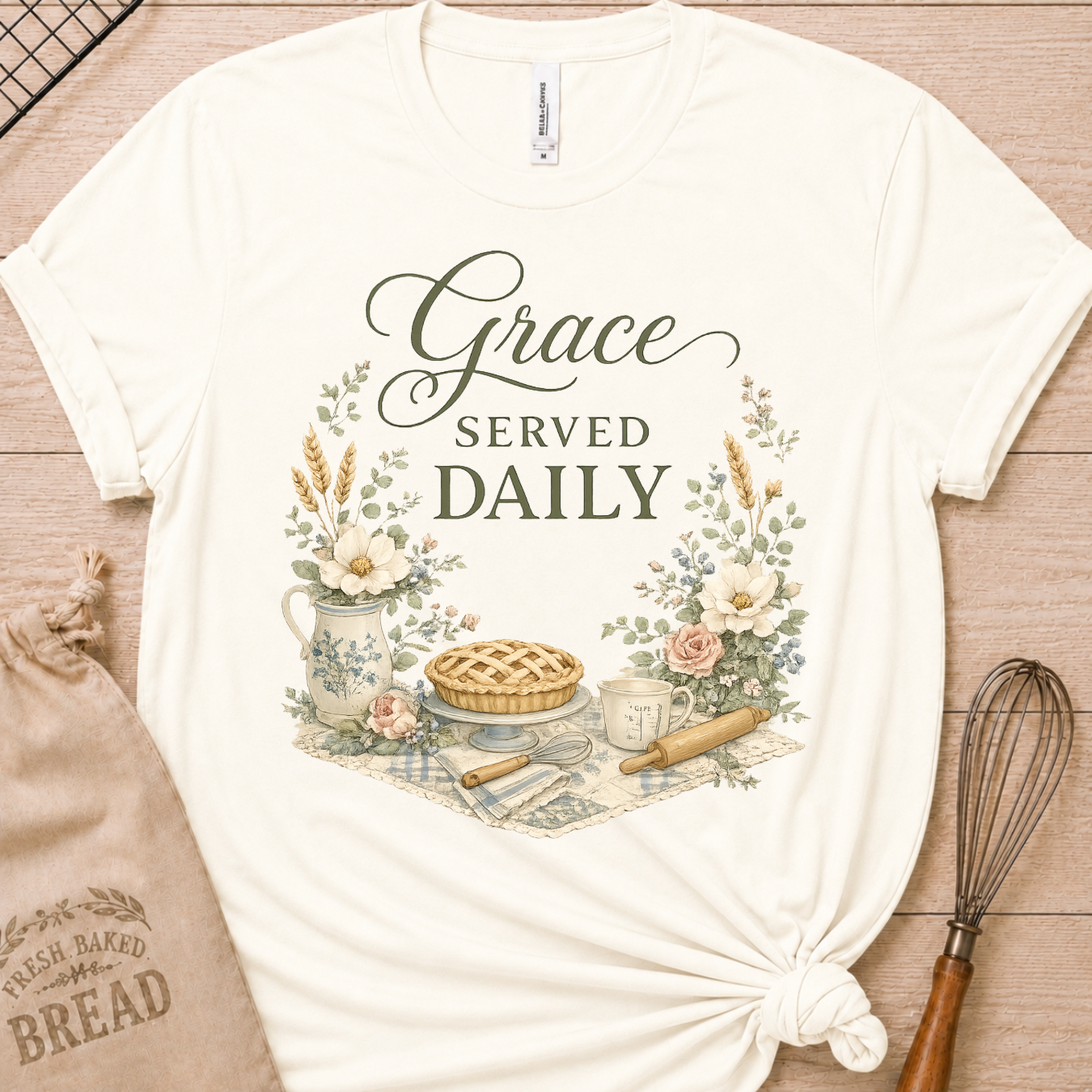 Grace Served Daily - Green Lettering T-Shirt