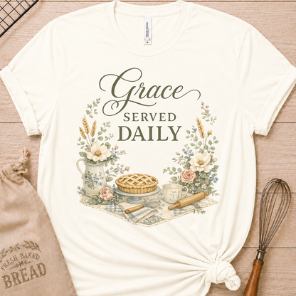 Grace Served Daily - Green Lettering T-Shirt