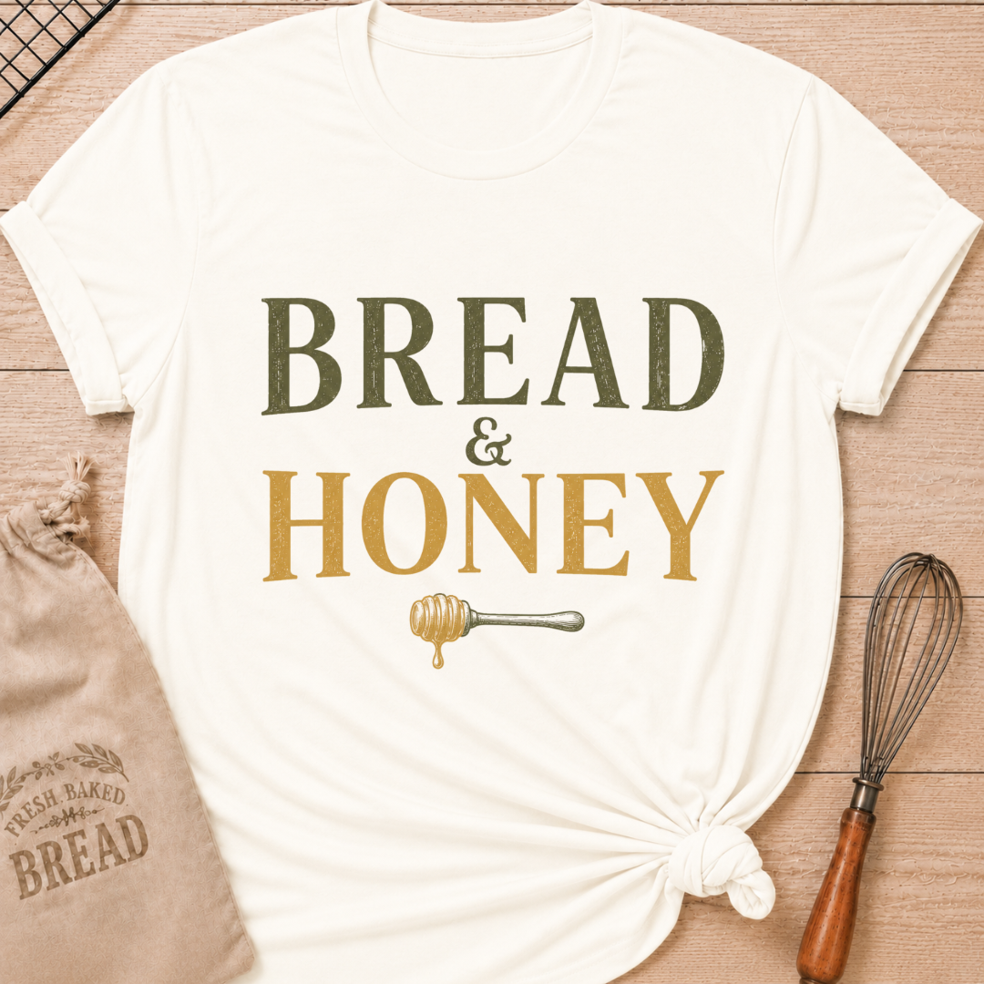 Vintage White Bread and Honey women's relaxed fit tee with vintage lettering and a dripping honey dipper