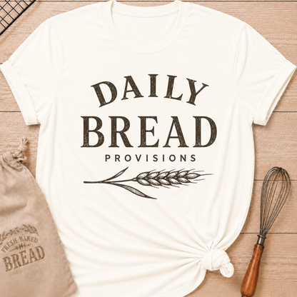 Vintage White Daily Bread Provisions women's relaxed fit tee with bold vintage lettering and a classic wheat stalk