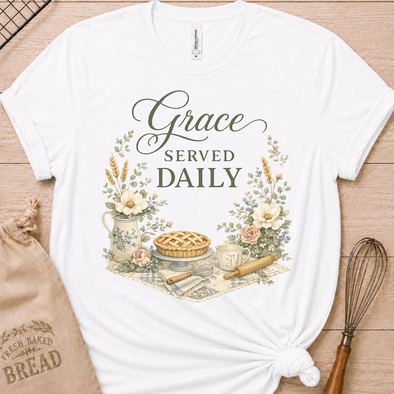 Grace Served Daily - Green Lettering T-Shirt