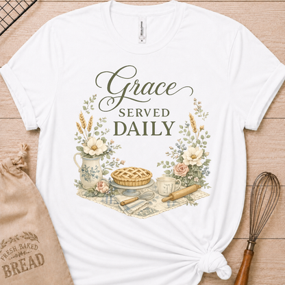 Grace Served Daily - Green Lettering T-Shirt